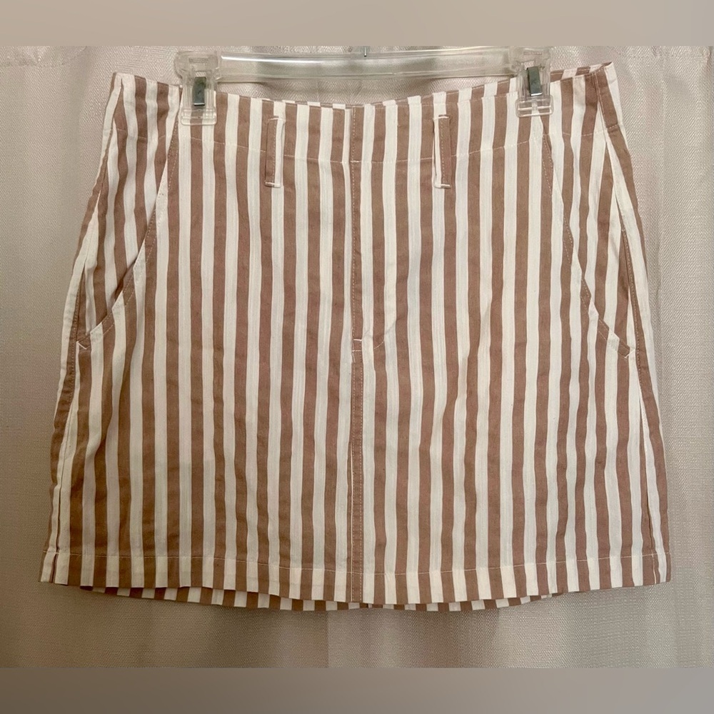 Indigo Rein Striped Mini Skirt Size 11 Brown White Pockets